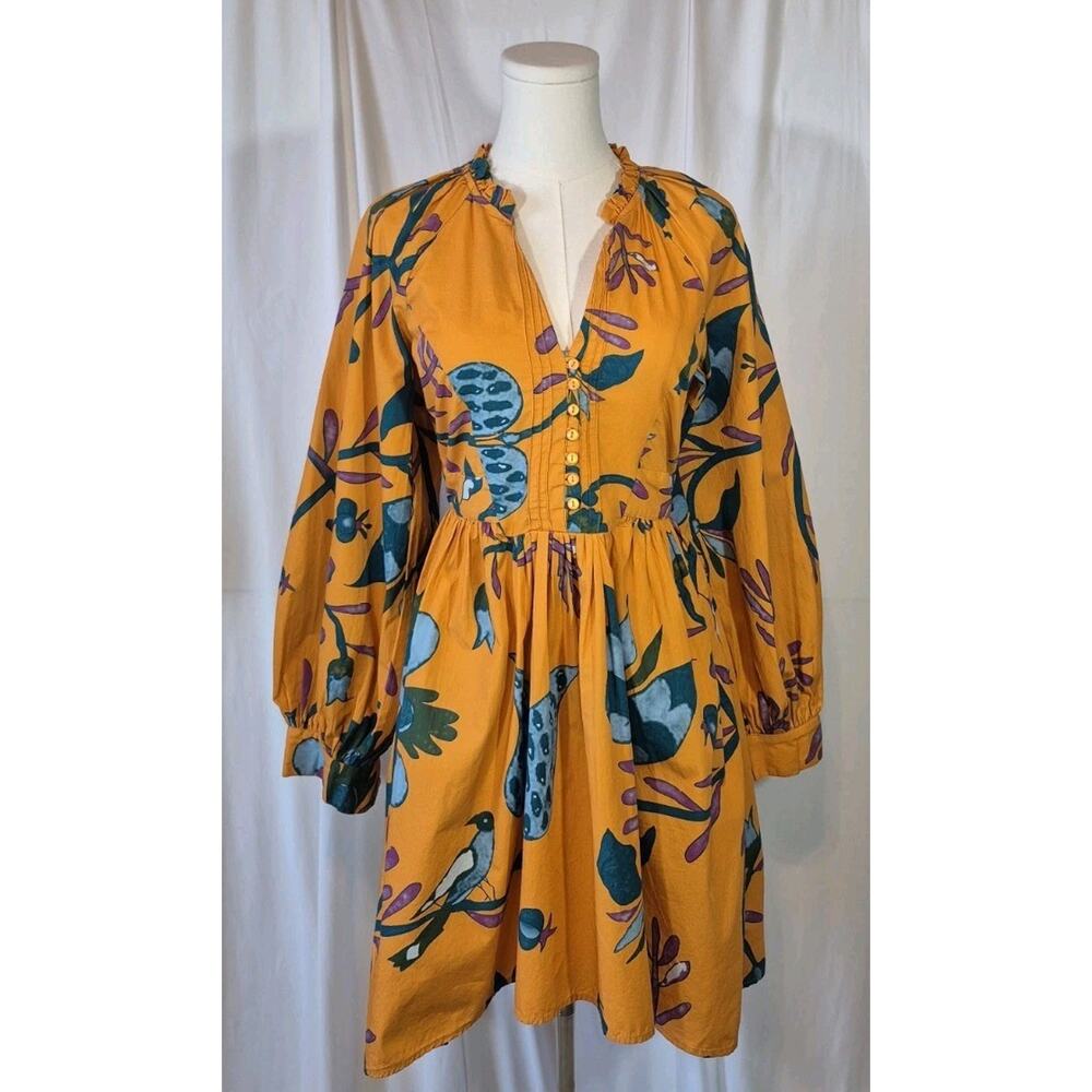 Anthropologie Let Me Be Cotton Orange Green Floral Mini Dress NWT XS - Picture 3 of 15